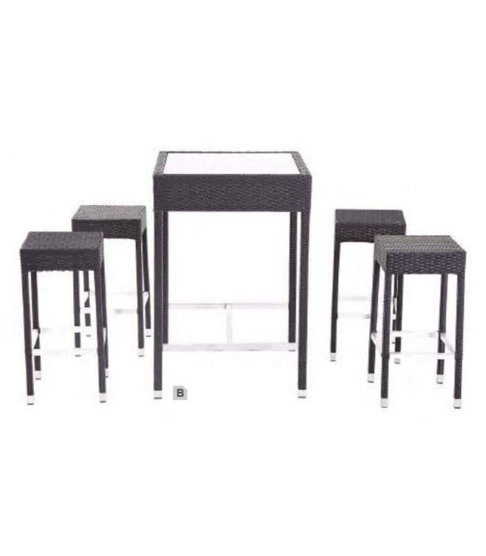 Ensemble structure aluminium table haute et 4 tabourets