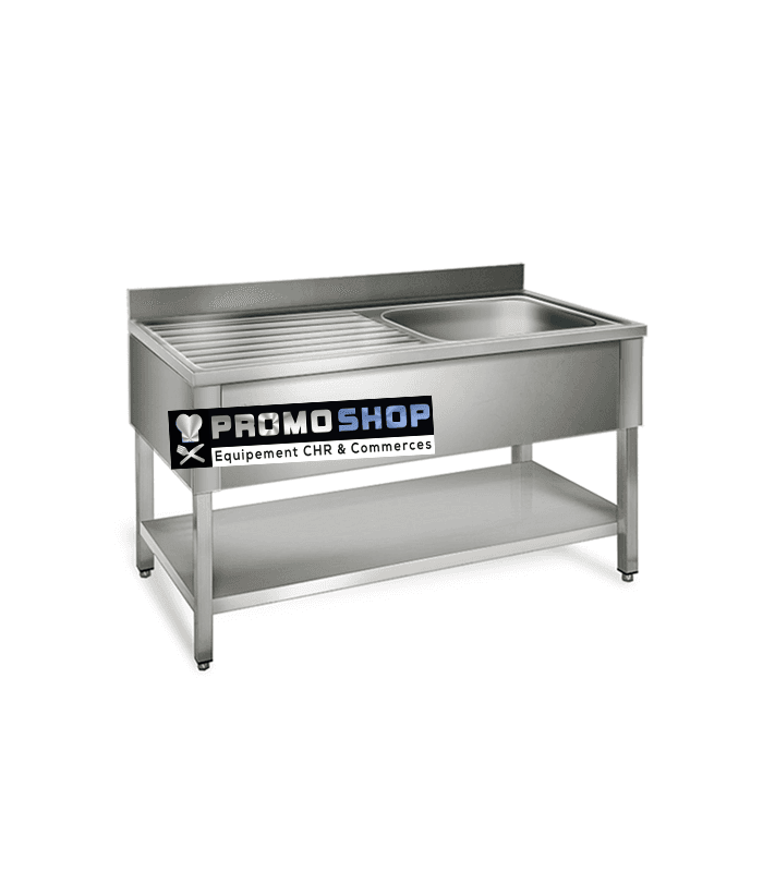 Plonge inox avec 1 évier et 1 égouttoir - Matériel de laverie professionnel - 1000 mm - 600 mm - Cuves à droite