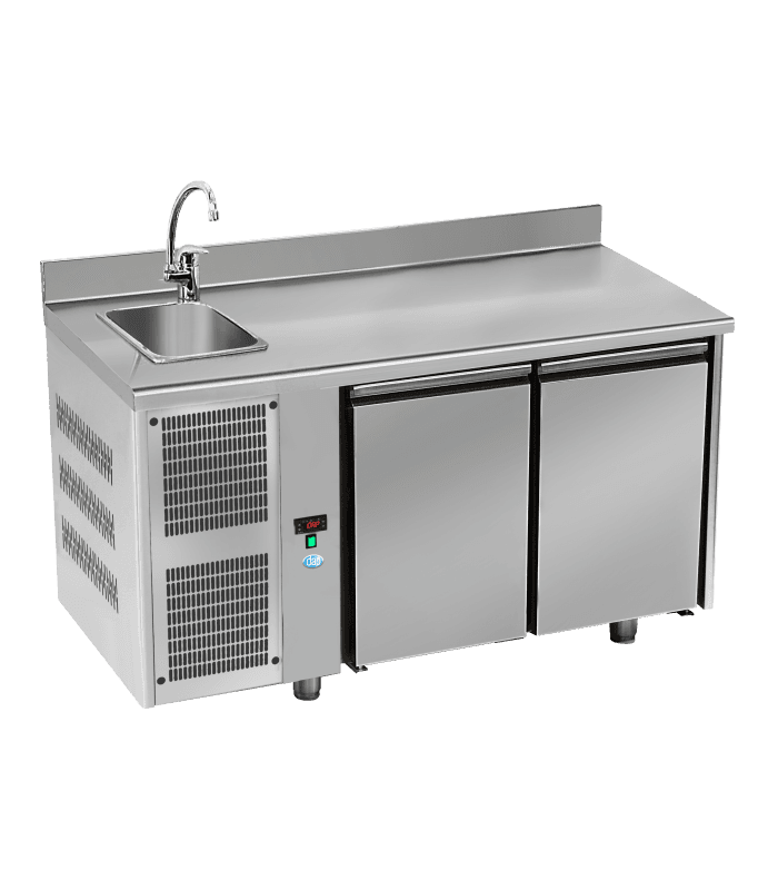 Meuble réfrigéré horizontal avec bac,profondeur 700 mm - 2 portes - Avec dosseret