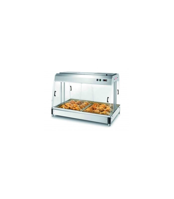 Présentoir chaud ventilé de comptoir "SELF SERVICE" avec 2 bacs GN2/1 - inclus 2 Bacs G2N/1 + étagère interne