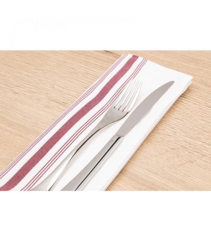 Boîte de 10 serviettes bistro avec rayures bordeaux en polyester - PROMOSHOP