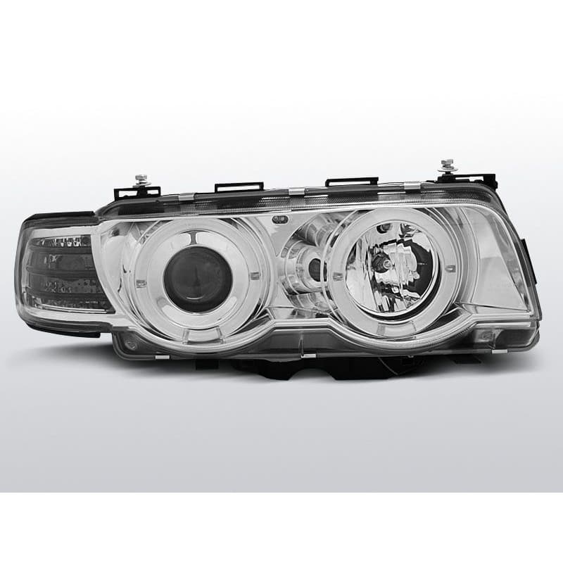 Phares Avant Angel Eyes H7/H1 BMW E38 09.98-07.01 Chrome