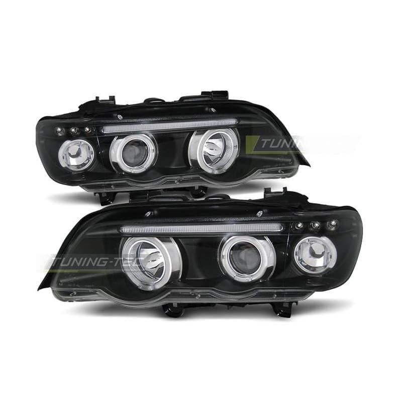 Phares Avant Angel Eyes BMW X5 E53 09.99-10.03 Noir