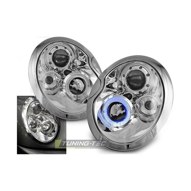 Phares Avant Angel Eyes BMW Mini Cooper 05/01-06 Chrome