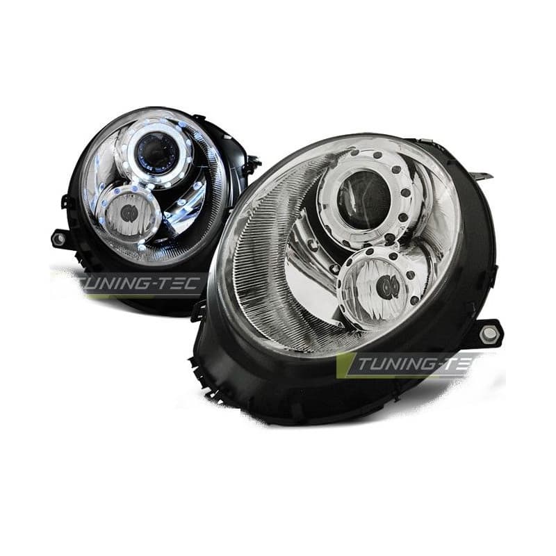 Phares Avant Angel Eyes BMW Mini Cooper 06-14 Chrome