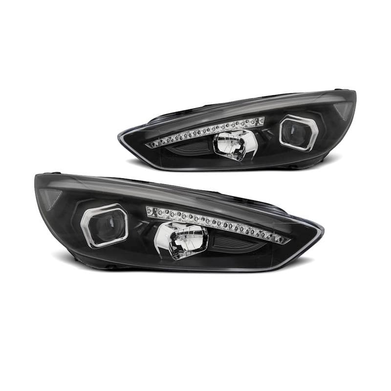Phares Avant Noir DRL LED pour Ford Focus MK3
