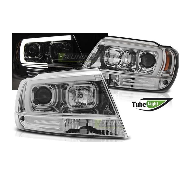 Phares Avant Tube Light Chrome Pour Chrysler Jeep Grand Cherokee 99...