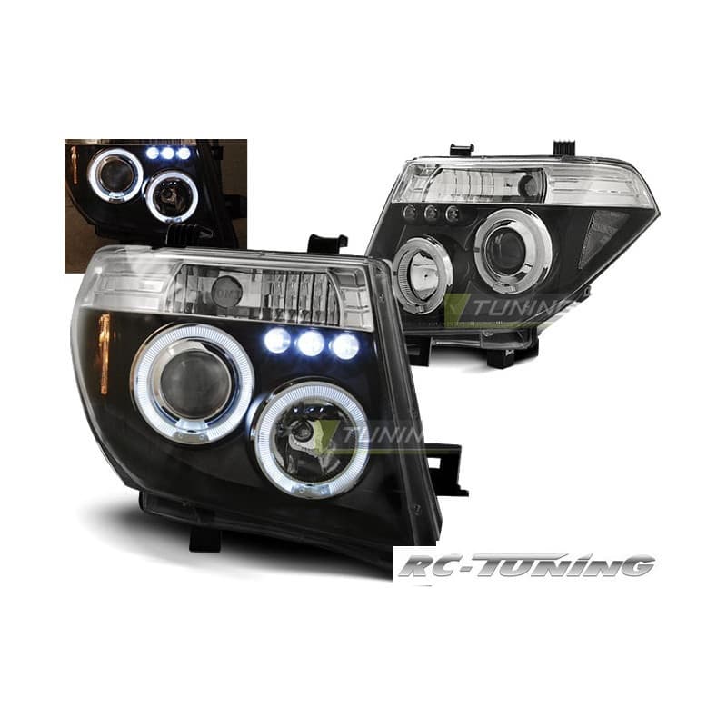 Phares Avant Angel Eyes Nissan Navara D40/Pathfinder 05-10 Noir