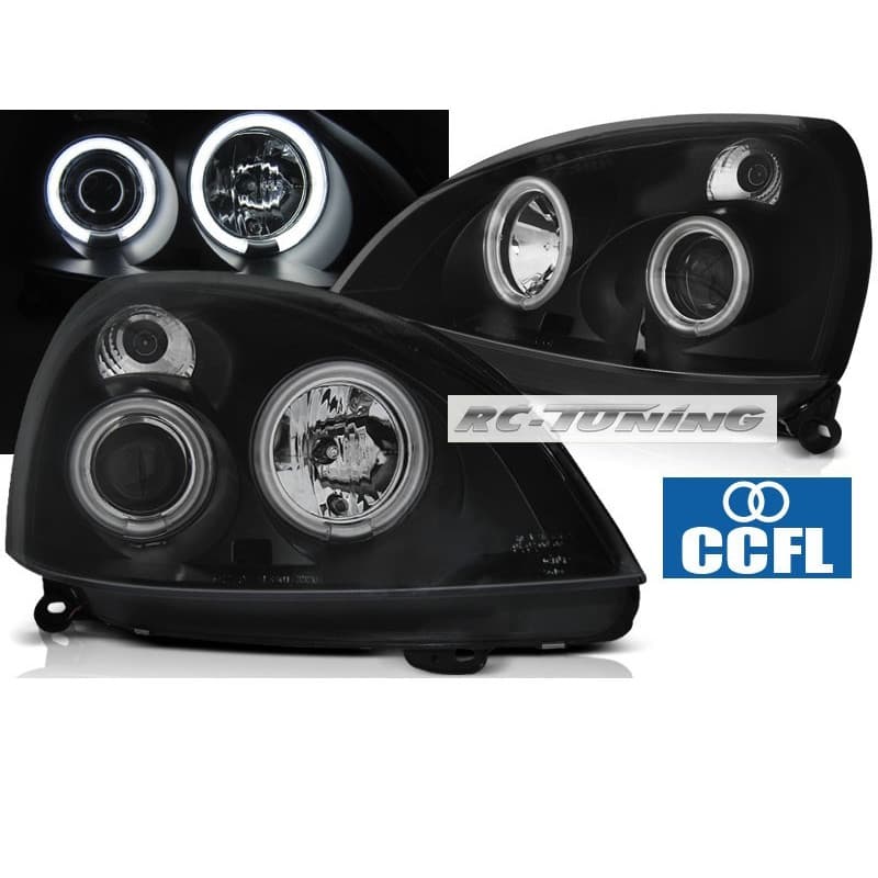 Phares Avant Angel Eyes CCFL noir pour Renault Clio 2