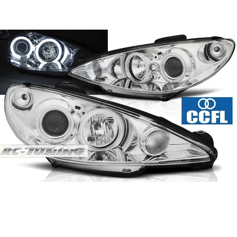 Phares Avant Angel Eyes CCFL chrome Peugeot 206