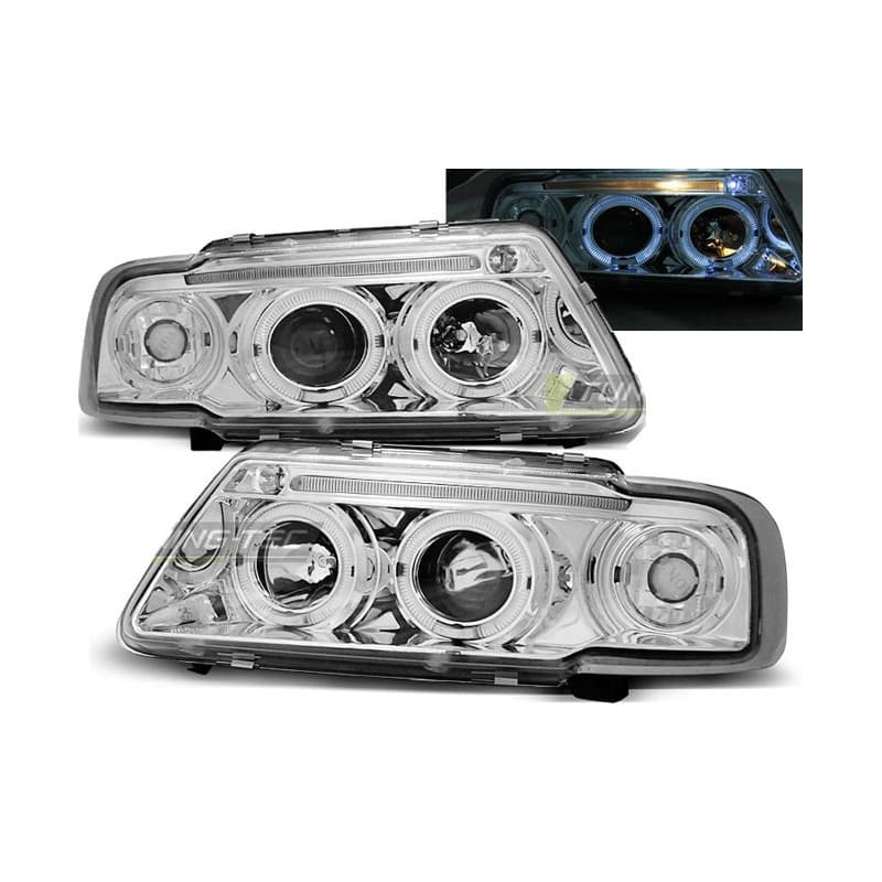 Phares Avant Angel Eyes Audi A3 8L 09.00-05.03 Chrome