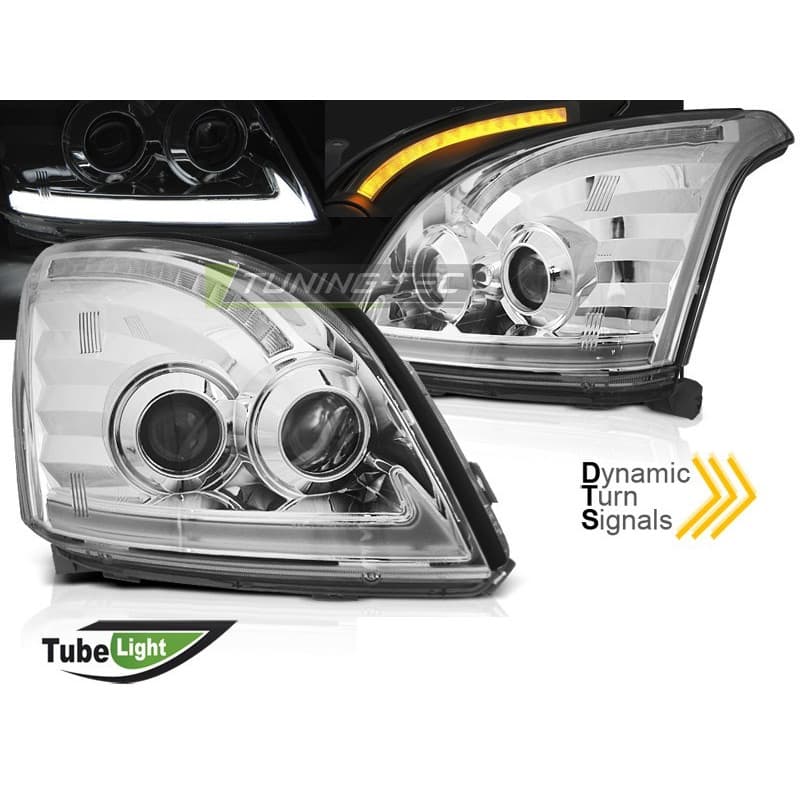Phares Avant Tube Light SEQ LED chrome pour Toyota Land Cruiser 120 03-09