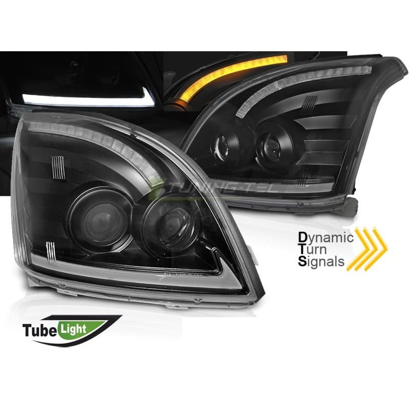 Phares Avant Tube Light SEQ LED noir pour Toyota Land Cruiser 120 03-09