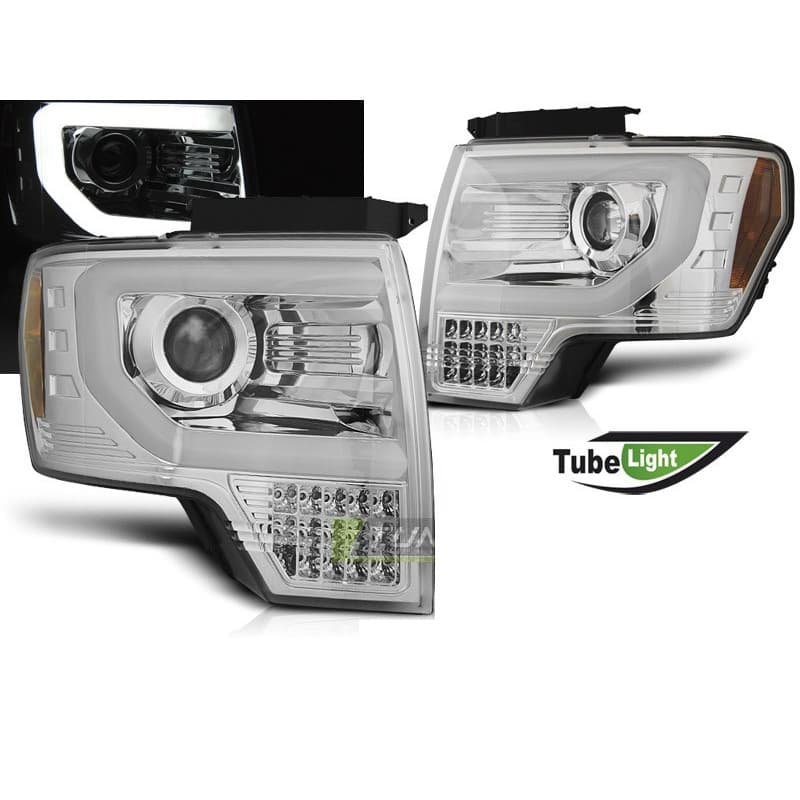 Phares avant Tube Light chrome pour Ford F150 MK12 08-14