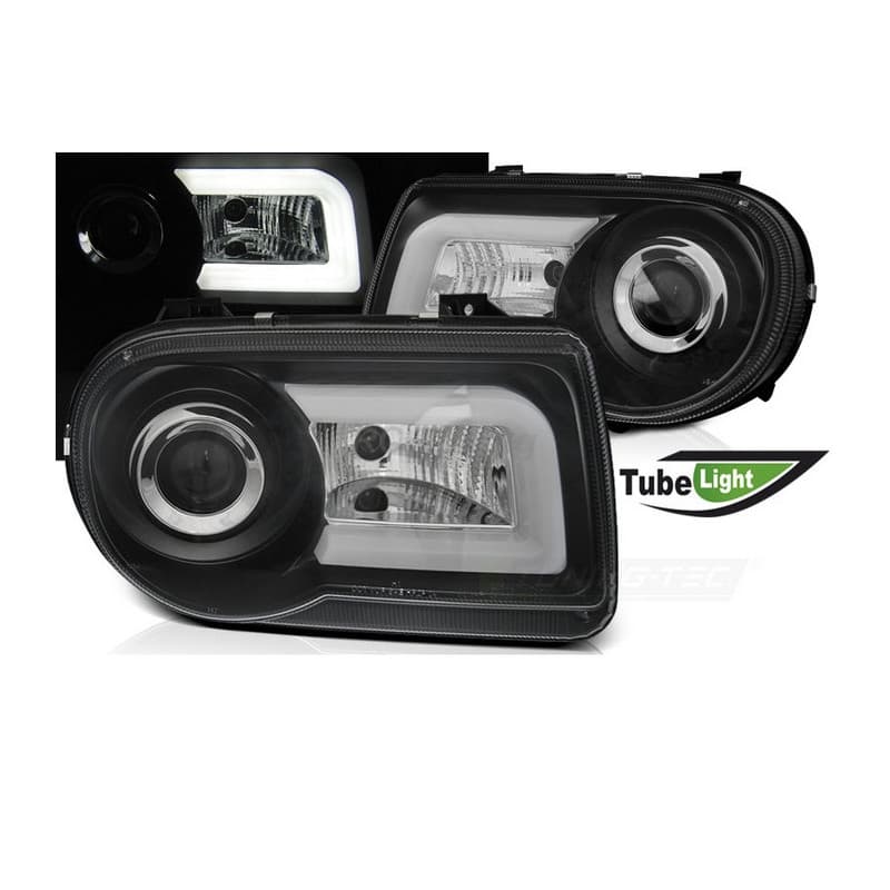 Phares avant Tube light noir pour Chrysler 300C 05-10