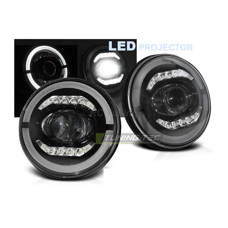 Phares avant Angel Eye LED noir pour Chrysler Jeep Wrangler 96-18