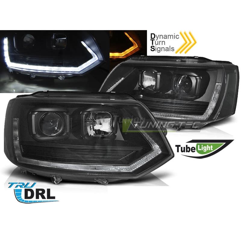 Phares Avant Tube Light noir pour VW T5 10-15