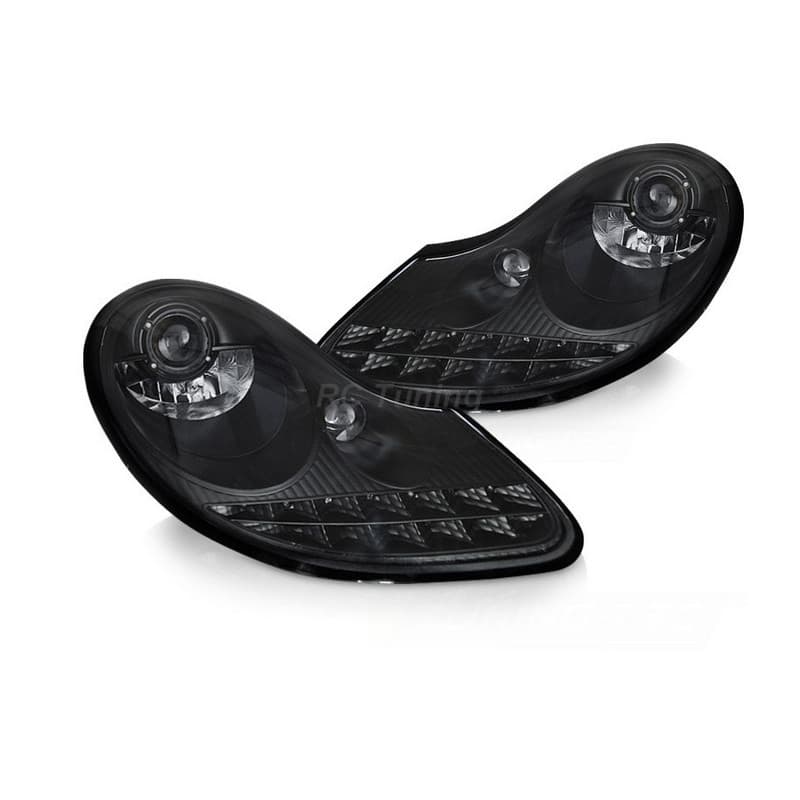 Phares avant Noir mat avec clignotants LED pour Porsche 911 996 Box...