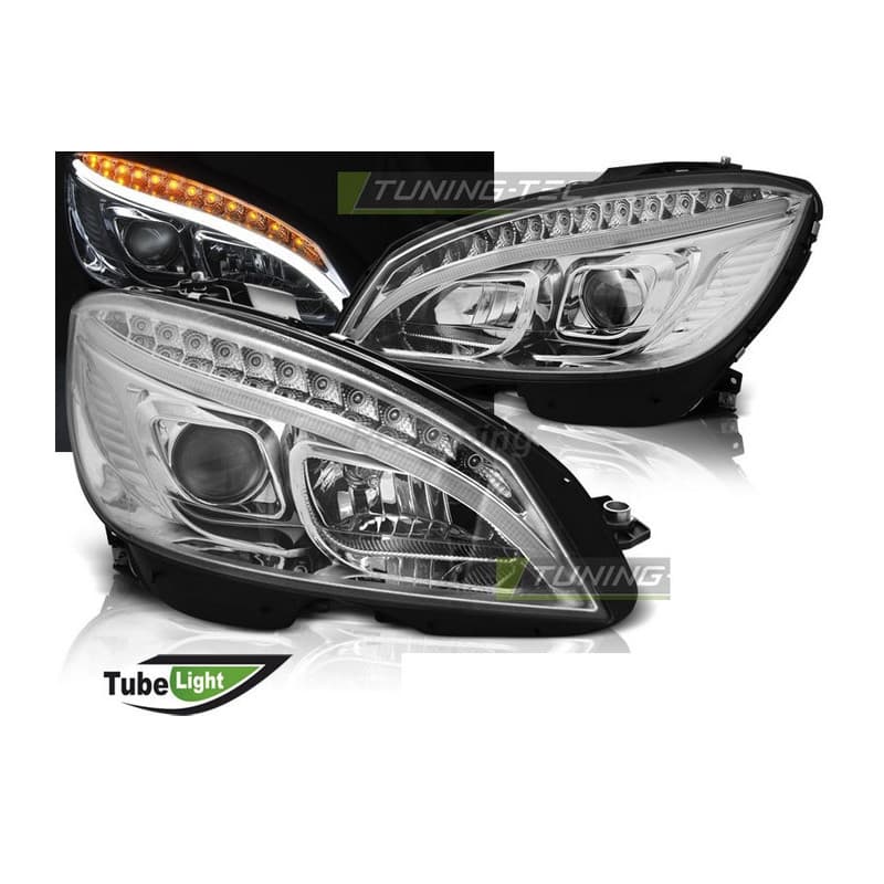 Phares Avant Tube light chrome pour Mercedes W204 07-10