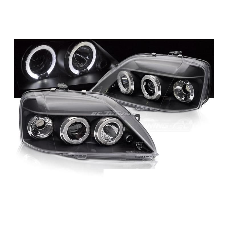 Phares avant Angel Eyes fond noir pour Dacia Logan 04-08