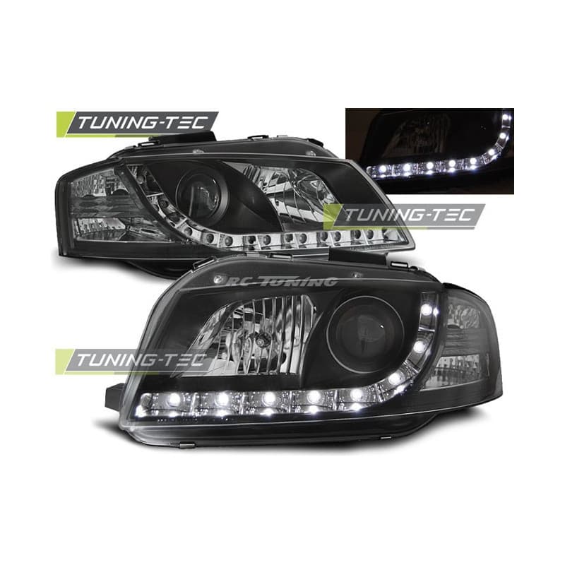 Phares Avant Daylight fond noir pour Audi A3 8P 05.03-03.07