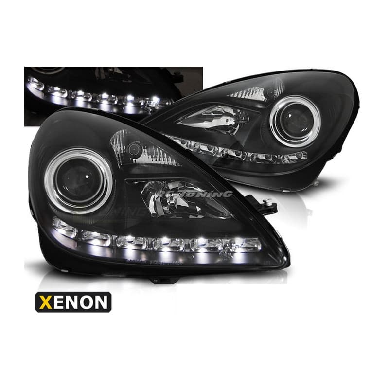 Phares Avant Xénon Daylight fond noir pour Mercedes R171 SLK 04-11