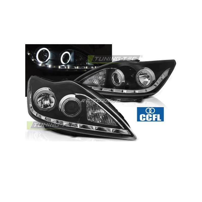 Phares avant Angel Eyes CCFL noir pour Ford Focus II 08-10