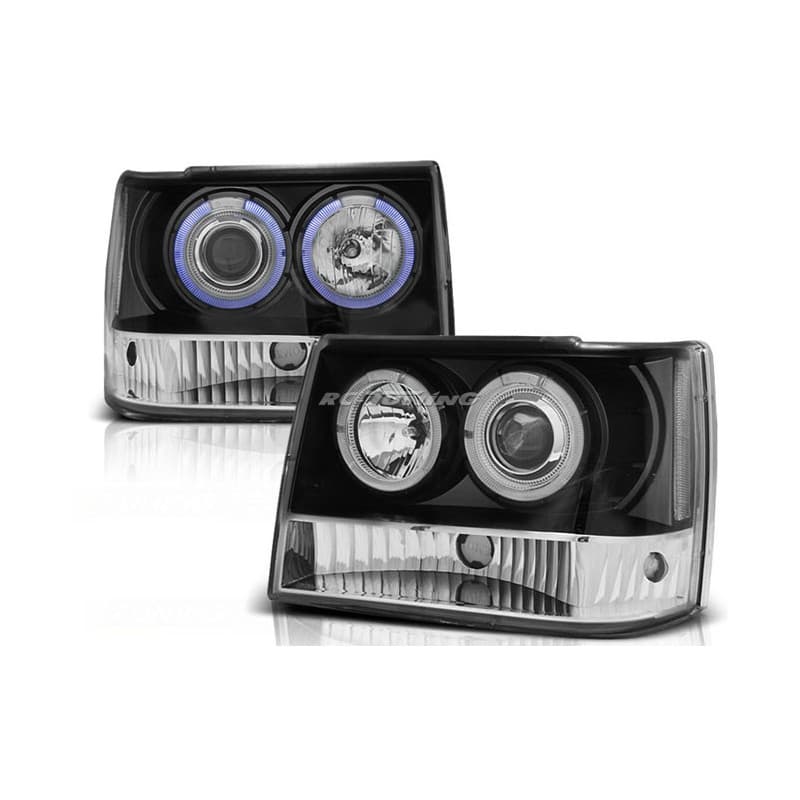 Phares Avant Angel Eyes Chrysler Jeep Grand Cherokee JZ 93-98 Noir