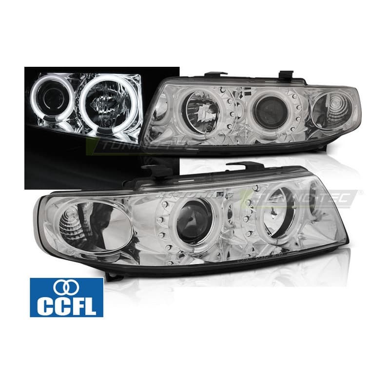 Phares Avant Angel Eyes  CCFL pour Seat Leon/Toledo 04.99-08.04 Chrome