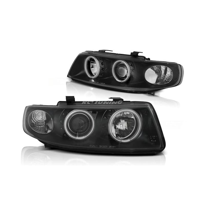 Phares Avant Angel Eyes noir CCFL pour Seat Leon / Toledo 99-04
