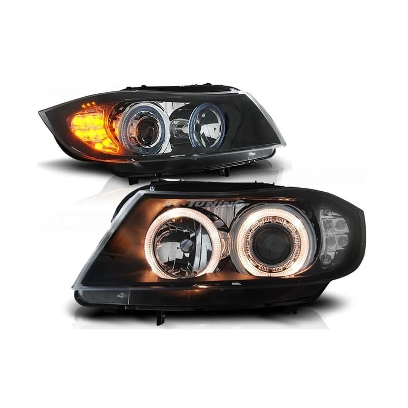 Phares Avant Angel Eyes BMW Serie 3 E90/E91 Berline 03.05-08.08 Noir