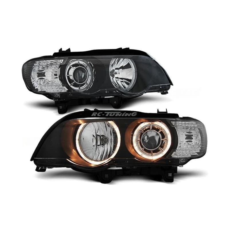 Phares Avant Angel Eyes Xénon D2S BMW X5 E53 09.99-10.03 Noir