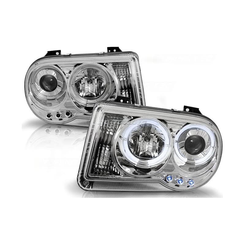 Phares Avant Angel Eyes Chrysler 300C 99-04 Chrome