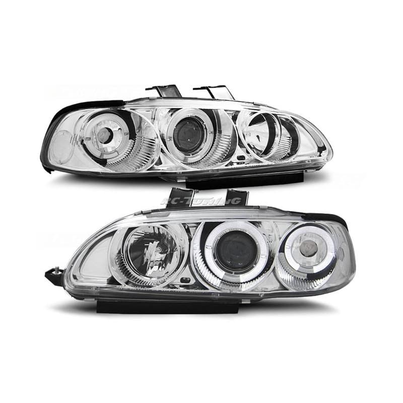 Phares Avant Angel Eyes Honda Civic 09.91-08.95 2/3 ptes Chrome