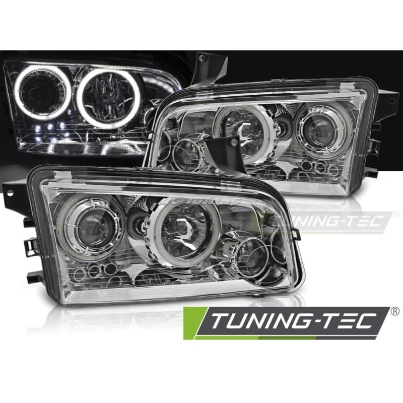 Phares Avant Angel Eyes/CCFL Dodge Charger LX 06-10 Chrome