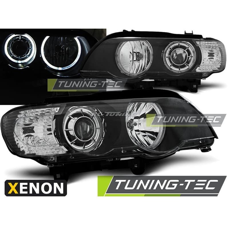 Phares Avant Angel Eyes Xénon D2S BMW X5 E53 09.99-10.03 Noir