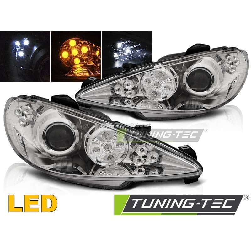 Phares Avant Angel Eyes LED pour Peugeot 206 02- Noir