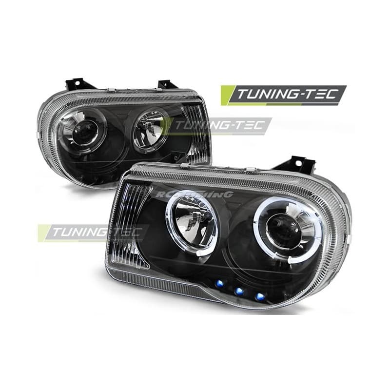Phares Avant Angel Eyes Chrysler 300C 99-04 Noir