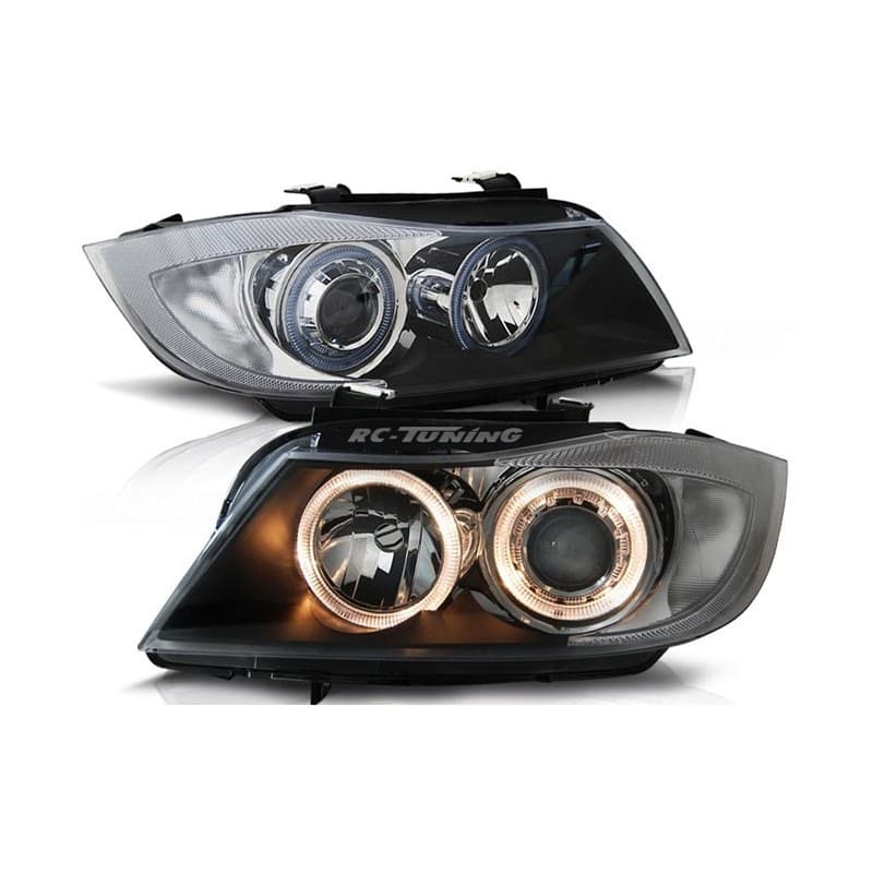 Phares Avant Angel Eyes BMW Serie 3 E90/E91 Berline 03.05-08.08 Noir