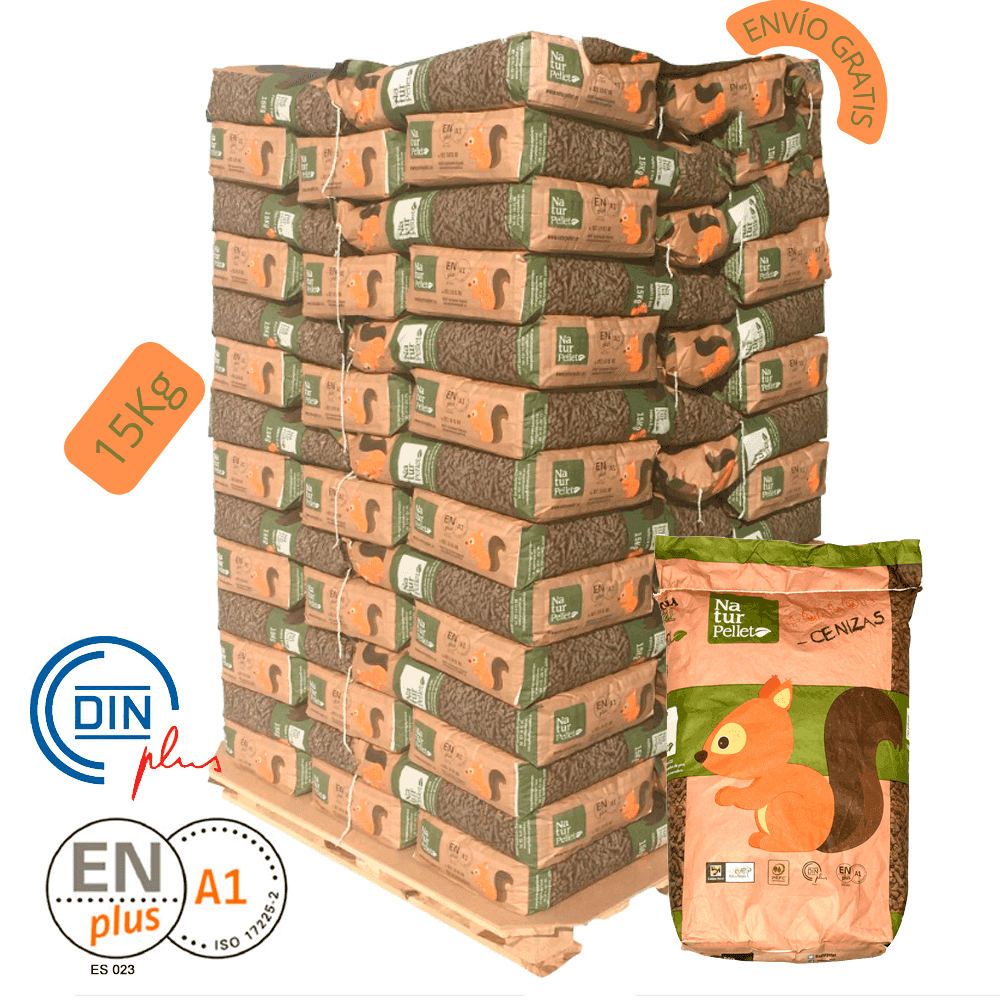 5 Paletes de 385 Sacos certificado DIN ENplus A1 de 15 kg.