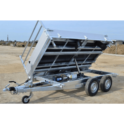 REMOLQUE ELÉCTRICO HIDRÁULICO DE TRIPLE VOLQUETE CON BOMBA MANUAL DE EMERGENCIA