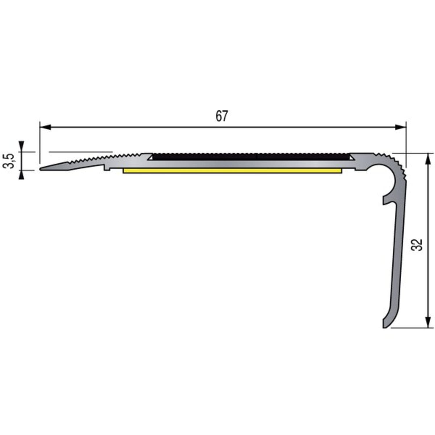 Nez de marche strié 6V à visser 36 x 18 mm - Laqué noir