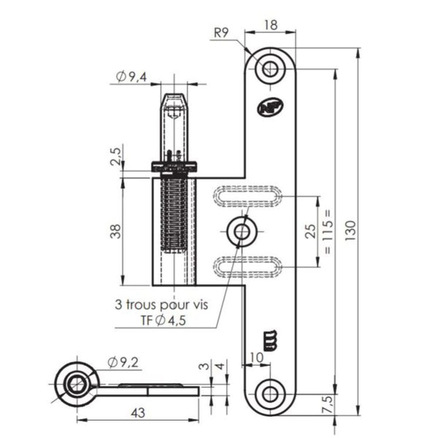 Mâle bois BCP NF gauche + fourreau blanc 130 x 43 mm