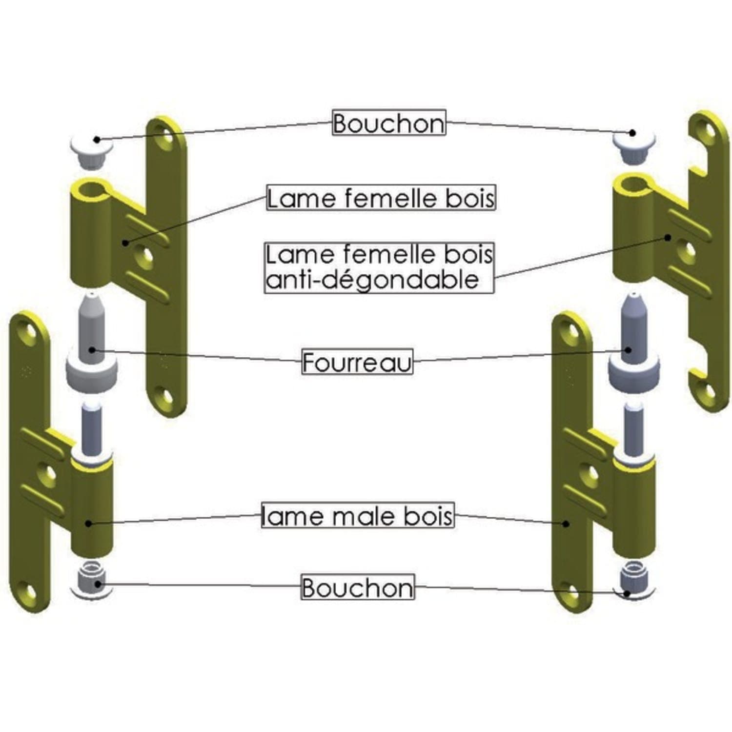 Lame mâle bois réglable acier zingué droite 130 x 43 mm