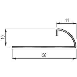 Quart de rond ouvert avec retour 10x36 mm Inox brillant