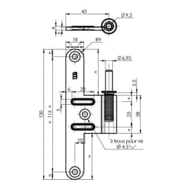 Lame male bois réglable acier zingué gauche 130 x 43 mm