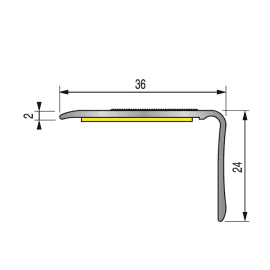Nez de marche strié 6VA 36 x 24 x 1100 mm - Anodisé noir