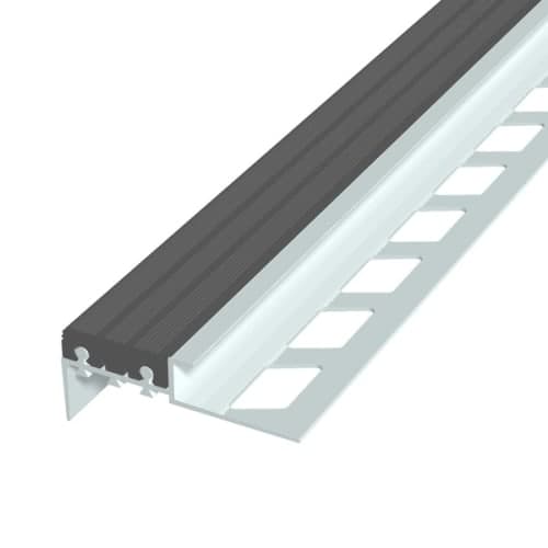 Nez de marche aluminium et insert PVC noir 12,5 mm 2.5 m