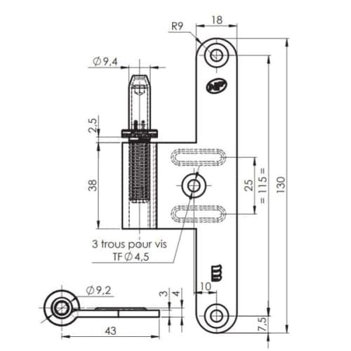 MĂąle bois BCP NF droite + fourreau blanc 130 x 43 mm