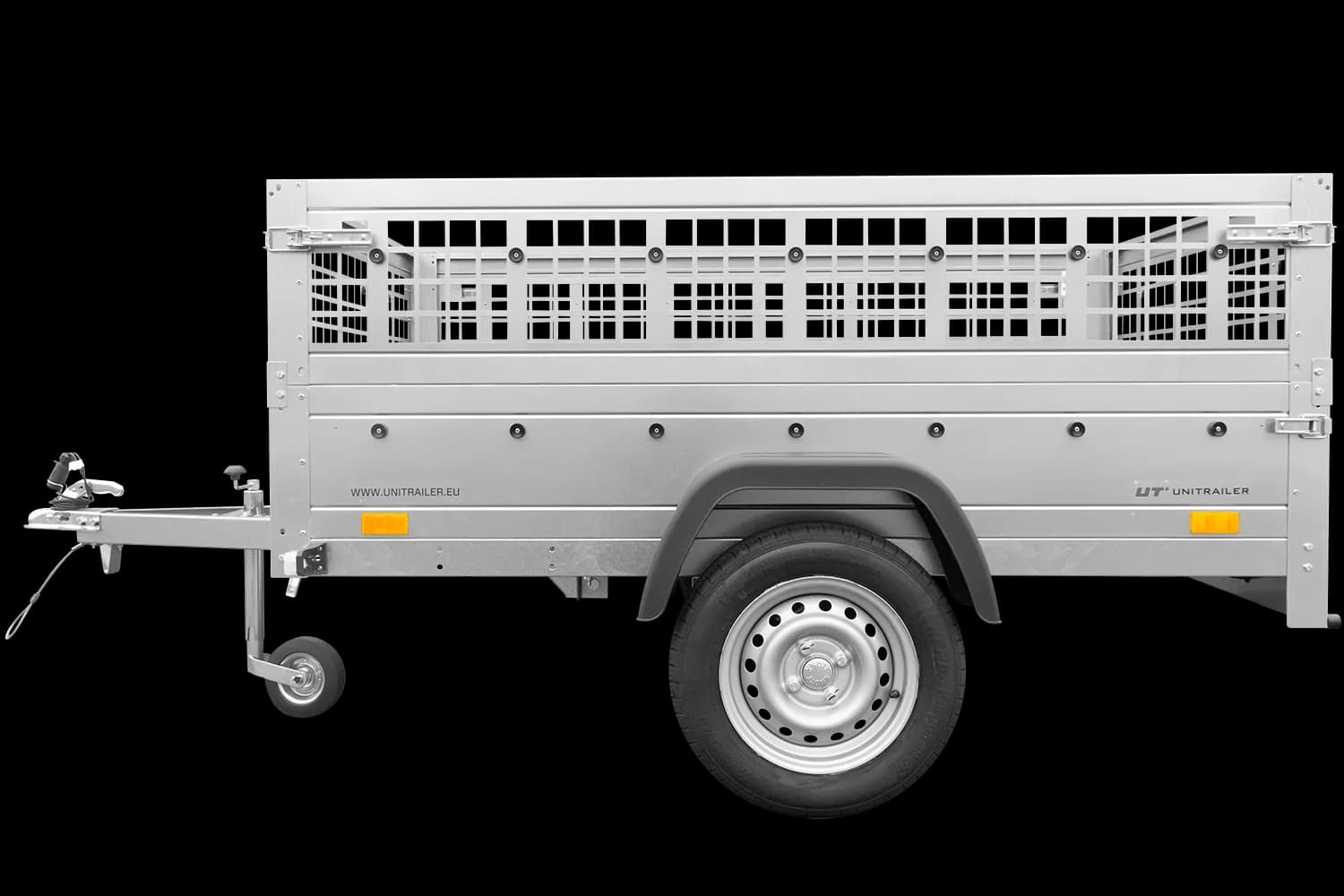 Remorque basculante 200×125 avec ridelles grillagées et roue jockey – Garden Trailer 201 KIPP